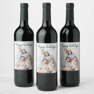 Prettig Vakantiefeest Cute Green Script Kerstmis Wijn Etiket