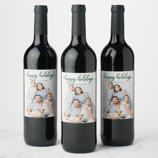 Prettig Vakantiefeest Cute Green Script Kerstmis Wijn Etiket (Flessen)