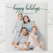 Prettig Vakantiefeest Cute Green Script Kerstmis Wijn Etiket (Enkel label)