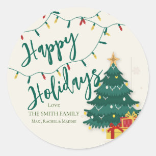 Prettig Vakantiefeest Lichtjes Boom Mooie Kerstmis Ronde Sticker