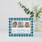 Prettig vakantiefeest met zilverkleurige sneeuwvlo feestdagenkaart (Staand voorkant)