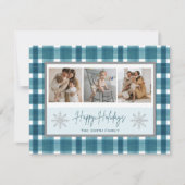 Prettig vakantiefeest met zilverkleurige sneeuwvlo feestdagenkaart (Voorkant)