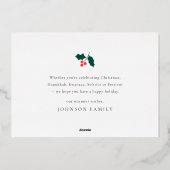 Prettig Vakantiefeest Moderne Hulstbes Takken Folie Feestdagenkaart (Achterkant)