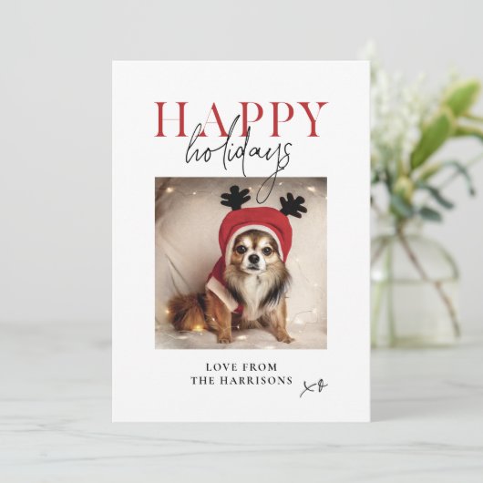 Prettig vakantiefeest Persoonlijke hondenfoto fami Feestdagenkaart (Staand voorkant)