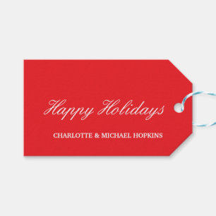 Prettig Vakantiefeest Vrolijk Kerstmis Helder Rood Cadeaulabel