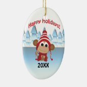 Prettig vakantiefeest! Winter aap Keramisch Ornament (Rechts)