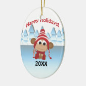 Prettig vakantiefeest! Winter aap Keramisch Ornament (Links)