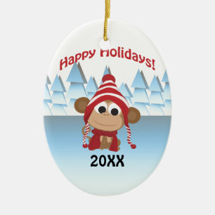 Prettig vakantiefeest! Winter aap Keramisch Ornament
