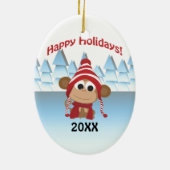 Prettig vakantiefeest! Winter aap Keramisch Ornament (Achterkant)