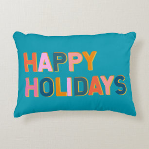 Prettig Vakantiefeest Wispelturige Typografie Blau Accent Kussen