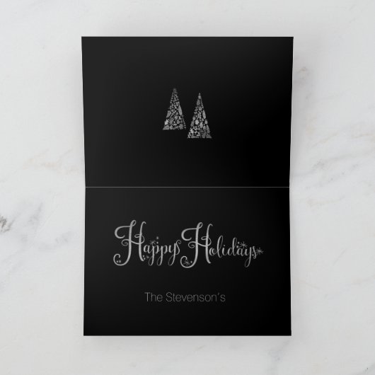 Prettig vakantiefeest Zilveren Boom Script Naam El Feestdagen Kaart (Binnen)