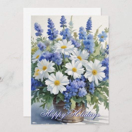 Prettig vakanties Bloemen Watercolor Vrolijk Kerst Feestdagenkaart (Voorkant / Achterkant)