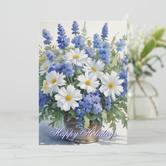 Prettig vakanties Bloemen Watercolor Vrolijk Kerst Feestdagenkaart (Staand voorkant)