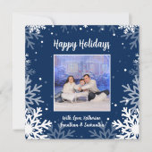 Prettig Vakantieseizoen Blauwe & Witte Sneeuwvlokk Feestdagenkaart (Voorkant)