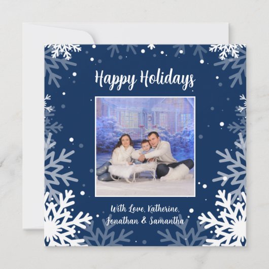 Prettig Vakantieseizoen Blauwe & Witte Sneeuwvlokk Feestdagenkaart (Voorkant)