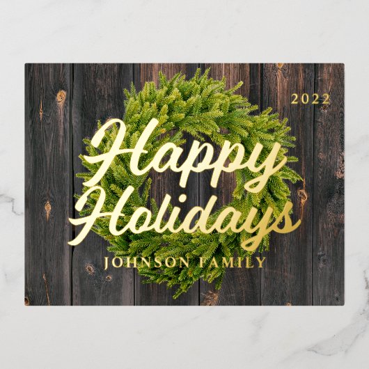 Prettig vakantieseizoen Landelijke dennenkrans hou Folie Feestdagen Briefkaart (Voorkant)