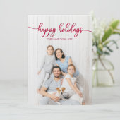 Prettig Vakantieseizoen Rode Script Unieke Foto Kaart (Staand voorkant)