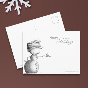 Prettig Vakantieseizoen Zwarte en Witte Sneeuwman  Briefkaart