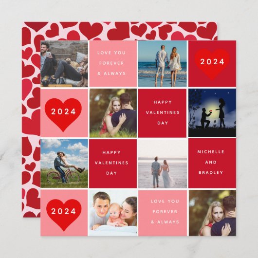 Prettig Valentijnsdag 8 foto-raster Feestdagenkaart (Voorkant / Achterkant)