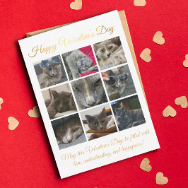 prettig valentijnsdag,9 foto's kat collage goud notitiekaartje