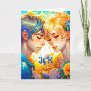 Prettig Valentijnsdag Anime Jongen en Meisje Kaart