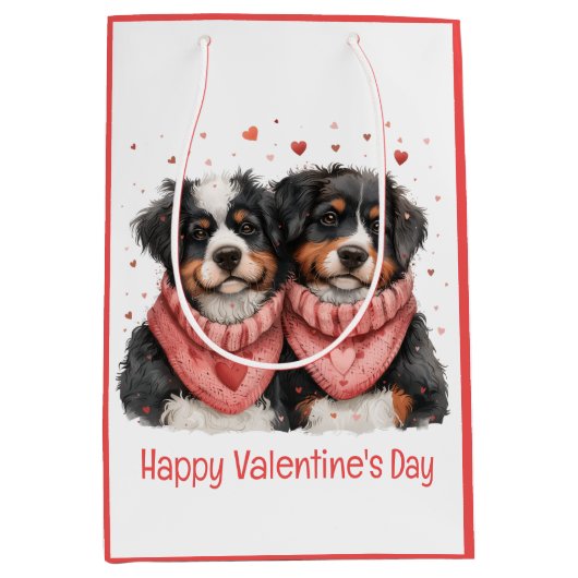 Prettig Valentijnsdag Bernese Mountain Dogs Medium Cadeauzakje (Voorkant)