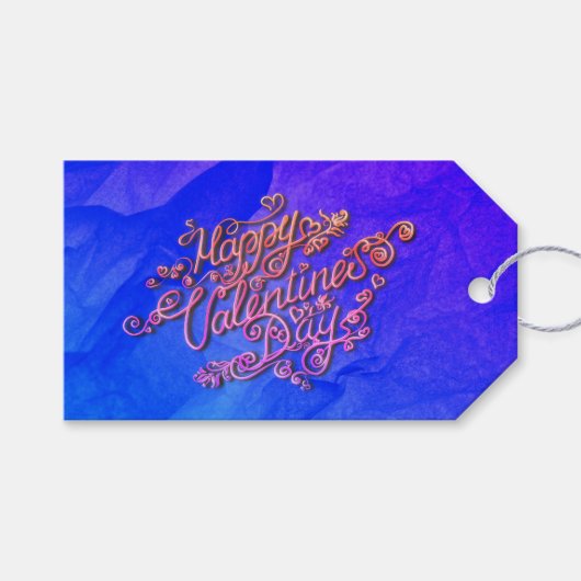 Prettig Valentijnsdag blauwe hart lettering Cadeaulabel (Voorkant (Horizontaal))