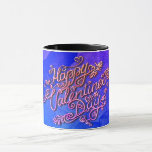 Prettig Valentijnsdag blauwe hart lettering Mok (Midden)