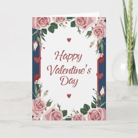 Prettig Valentijnsdag Bloem Roze Hart Kaart (Voorkant)