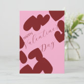 Prettig Valentijnsdag – bordeauxrode harten op roz Feestdagenkaart (Staand voorkant)