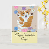 Prettig Valentijnsdag Corgi Doggie Kaart (Gele Bloem)