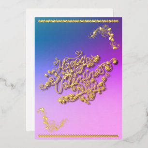 Prettig Valentijnsdag gouden kalligrafie en rozen Folie Feestdagenkaart
