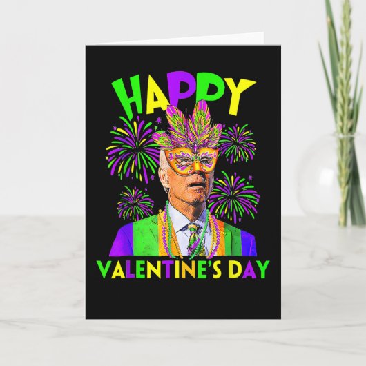 Prettig Valentijnsdag Grappige Joe Biden Mardi Gra Kaart (Voorkant)