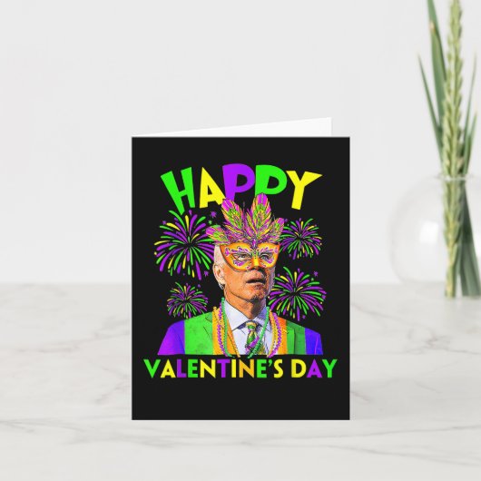 Prettig Valentijnsdag Grappige Joe Biden Mardi Gra Kaart (Voorkant)