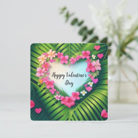 Prettig Valentijnsdag Hawaiaanse Lei Hart Feestdagenkaart (Staand voorkant)