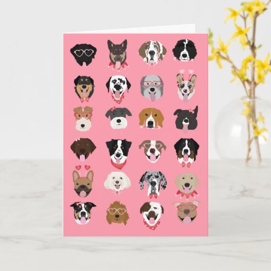 Prettig Valentijnsdag Hondengezicht Patroon Kaart (Gele Bloem)