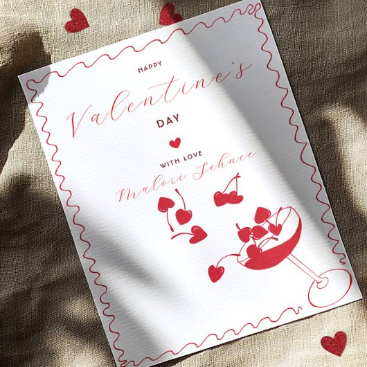 Prettig Valentijnsdag – Kersen Harten in Cocktail Feestdagenkaart