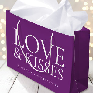 Prettig Valentijnsdag, liefde en kussen paars Groot Cadeauzakje