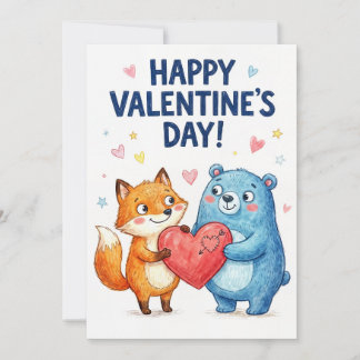 Prettig Valentijnsdag - Lieve Beer en Vos Liefde Feestdagenkaart