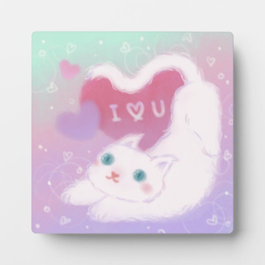 Prettig Valentijnsdag met Fluffy Witte Kat Fotoplaat (Voorkant)