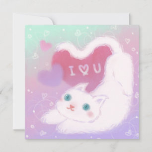 Prettig Valentijnsdag met Fluffy Witte Kat Kaart
