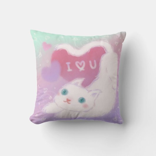 Prettig Valentijnsdag met Fluffy Witte Kat Kussen (Voorkant)
