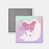 Prettig Valentijnsdag met Fluffy Witte Kat Magneet (Voorkant / Achterkant)