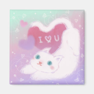 Prettig Valentijnsdag met Fluffy Witte Kat Magneet