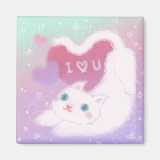 Prettig Valentijnsdag met Fluffy Witte Kat Magneet (Voorkant)