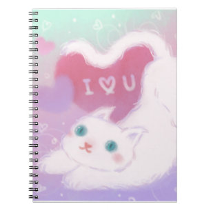 Prettig Valentijnsdag met Fluffy Witte Kat Notitieboek