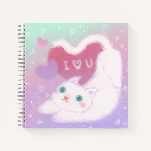 Prettig Valentijnsdag met Fluffy Witte Kat Notitieboek (Voorkant)