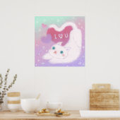 Prettig Valentijnsdag met Fluffy Witte Kat Poster (Keuken)