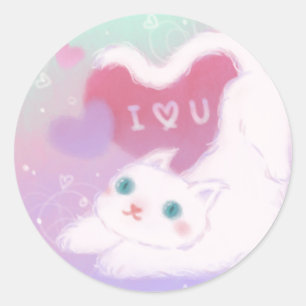 Prettig Valentijnsdag met Fluffy Witte Kat Ronde Sticker