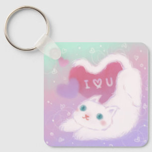 Prettig Valentijnsdag met Fluffy Witte Kat Sleutelhanger